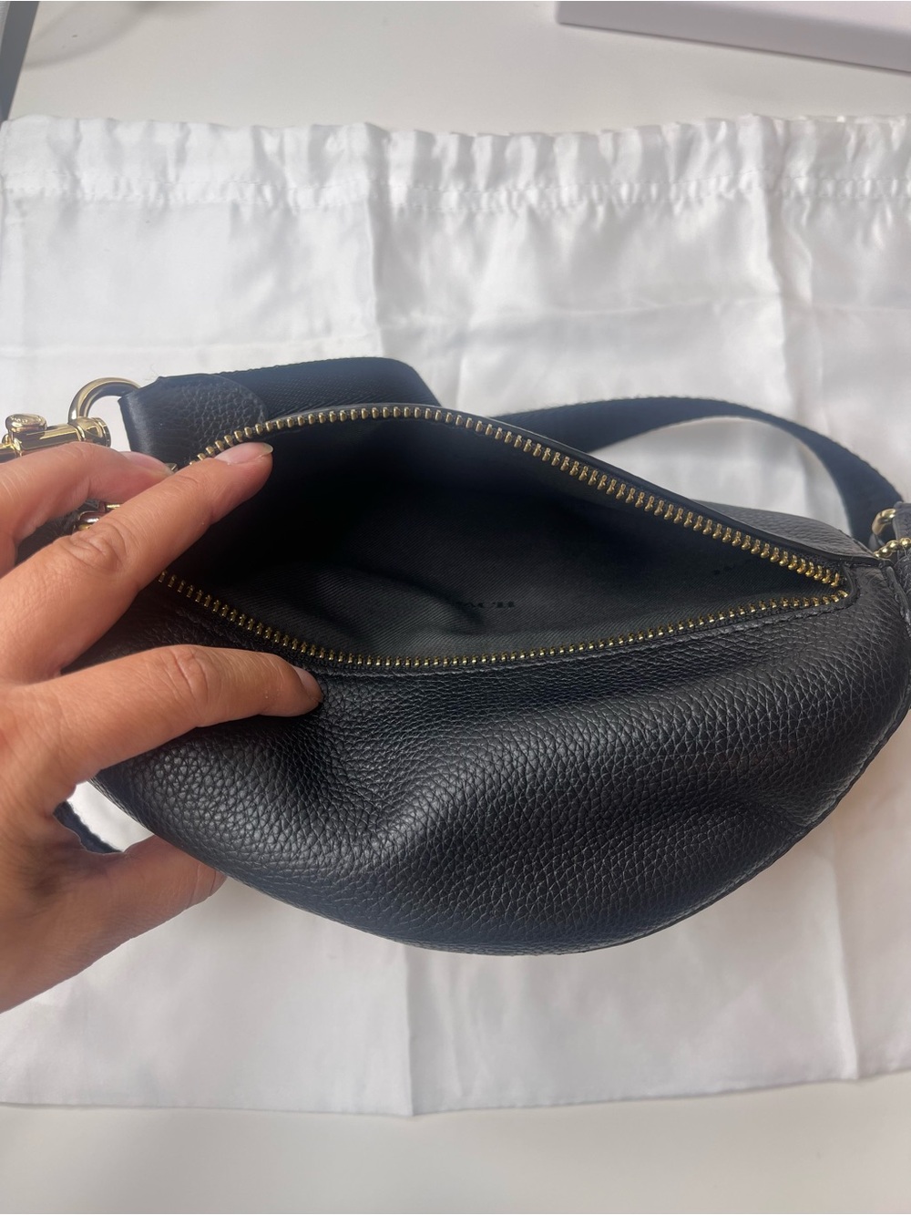Coach Black Pebbled Leather Crossbody Belt Bag with Gold Hardware - Picture 7 of 10